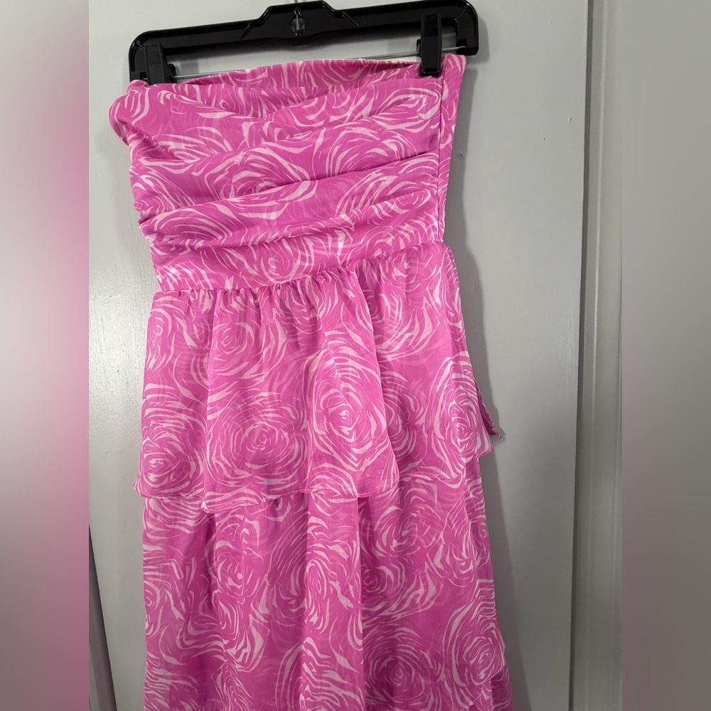 Strapless Amanda Uprichard Pink Tiered Maxi Dress (wedding guest) - Picture 7 of 11